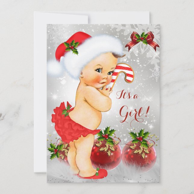 Röd Vit Snö Grön Jul Bebis Shower Flick Inbjudningar (Framsida)