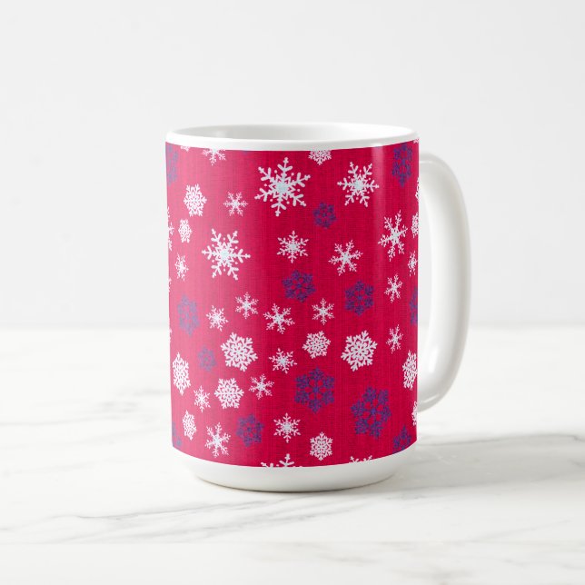 Röd Vit Snöflinga Julmönster Kaffemugg (Framsida höger)