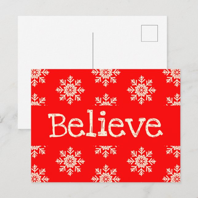 Röd Vit Snöflinga Tro Jul Vykort (Fram/baksida)