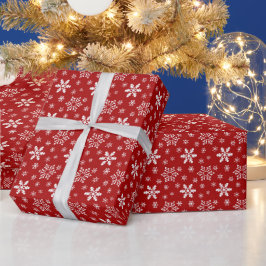 Röd vit snöflingemönster höst jul presentpapper