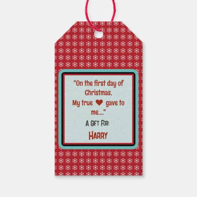 Röd vit Snöflingor, citat Namn Presentetikett (Framsidan)