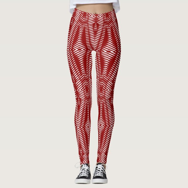 Röd vit sömlös mönster "Ratti_Creative_Arts" Leggings (Framsida)