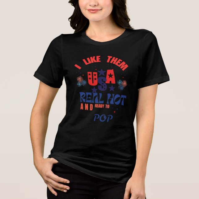 Röd Vit & Sprit Rolig 4:e Juli T-Shirt USA (Framsida)