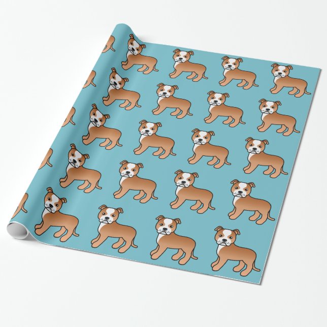 Röd & Vit Staffordshire Bull Terrier Hundmönster Presentpapper (Utrullad)