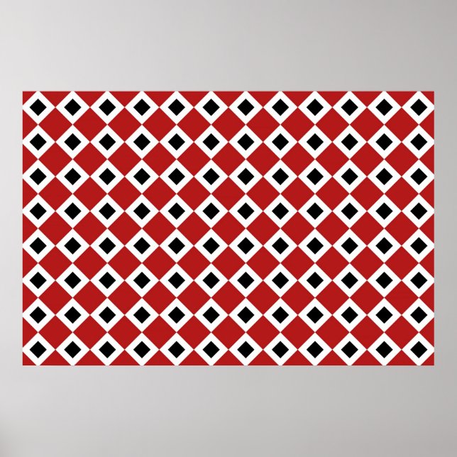 Röd, vit, svart Diamond Mönster Poster (Framsidan)