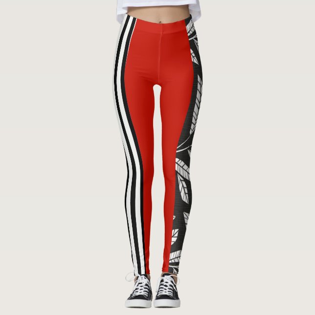 RÖD VIT & SVART LEGGINGS (Framsida)