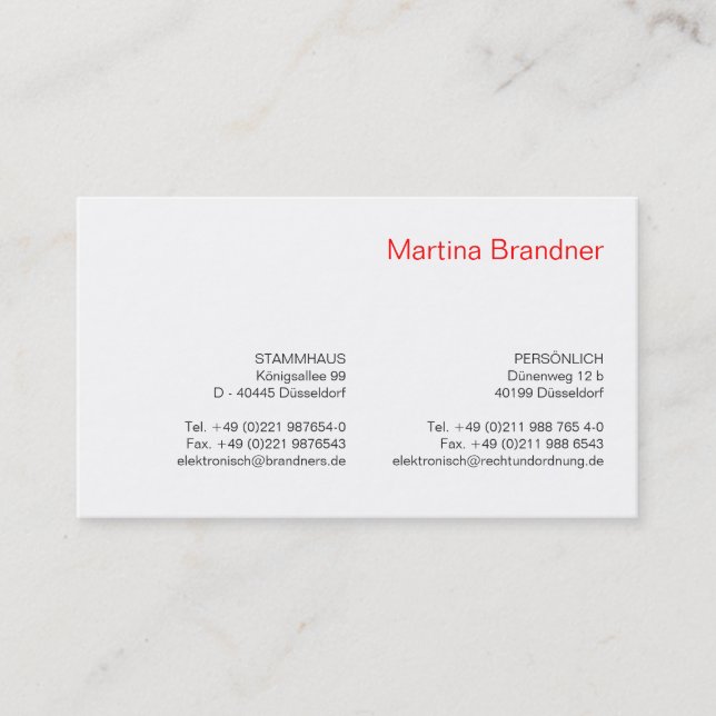 Röd, vit, svart visitkort (Framsida)