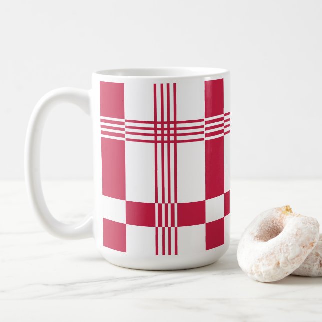 Röd vit tartan check rutmönster  kaffemugg (Med munk)