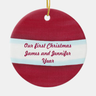 Röd Vit Tomte Bälte Vår Första Jul Ornament