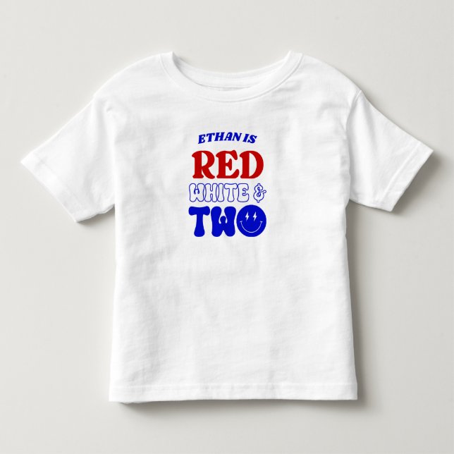Röd Vit & Två 4:e Juli 2-års Födelsedagsfest T Shirt (Framsida)