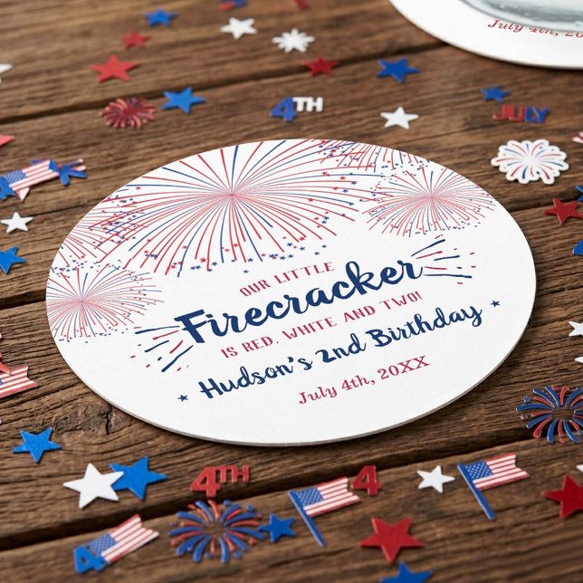 Röd, Vit & Två! 4:e Juli 2-års Födelsedagsfest Underlägg Papper Rund (Skapare uppladdad)