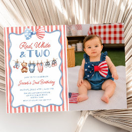 Röd Vit & Två Patriotiska 2-års Födelsedagsfoto Inbjudningar