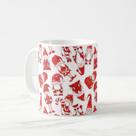 Röd & Vit Whimsical Jul Tomte Mönster Kaffemugg