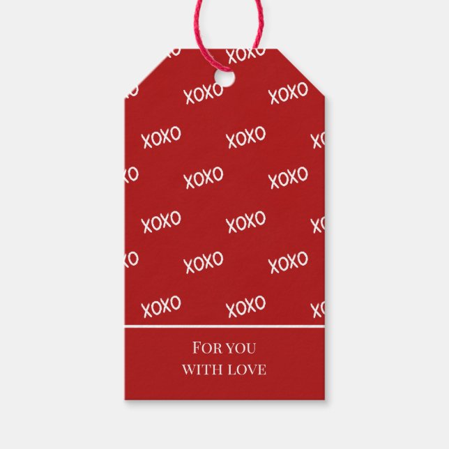 Röd Vit XOXO Kärlek  Presentetikett (Framsidan)