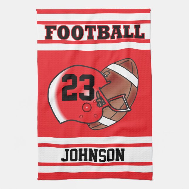 Röd & vitrandfotboll Jersey Kökshandduk (Vertikal)