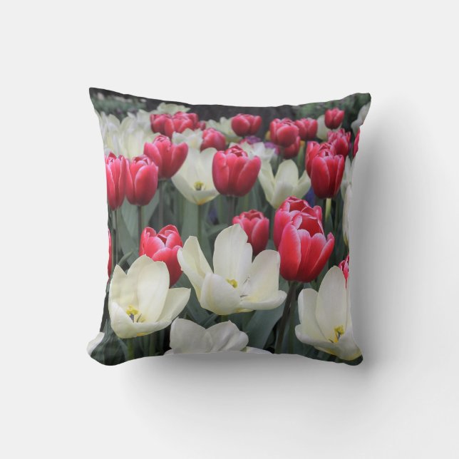 Röd & vittulpandekorativ kudde (Framsida)