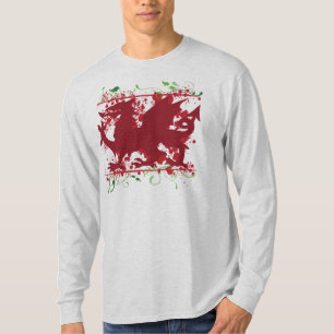 Röd walesisk drakemanar skjorta för Raglan för Tee Shirt