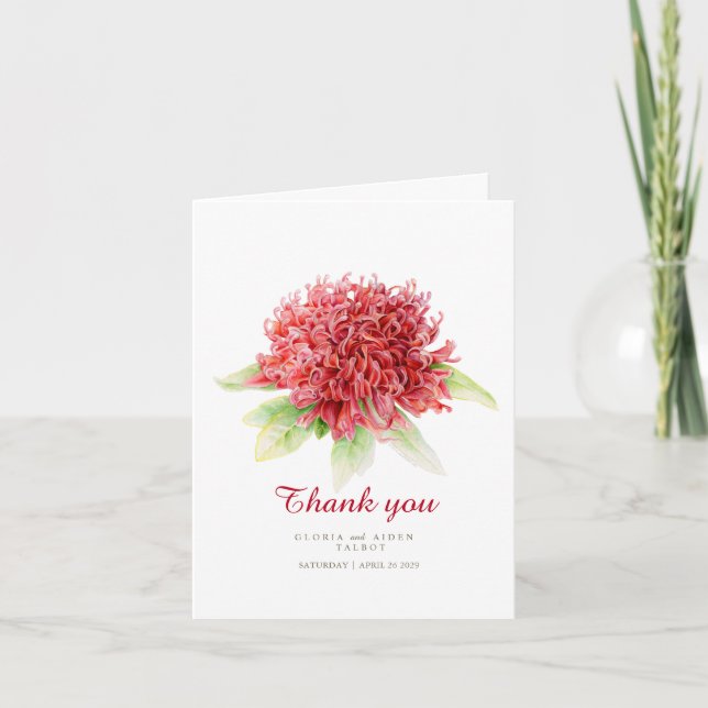 Röd waratah Blomart bröllop tack (Framsida)