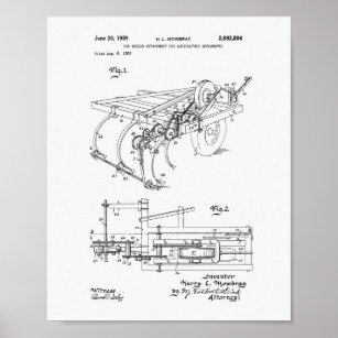 Rod Weeder Attachment 1959 Patent Art White Papper Poster