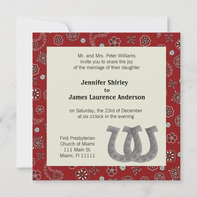 Röd western bröllopinbjudan inbjudningar (Framsida)