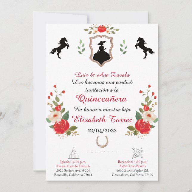 Röd,Western inbjudan till Cowgirl,Quinceanera Ranc (Framsida)
