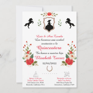 Röd,Western inbjudan till Cowgirl,Quinceanera Ranc