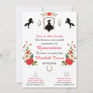 Röd,Western inbjudan till Cowgirl,Quinceanera Ranc