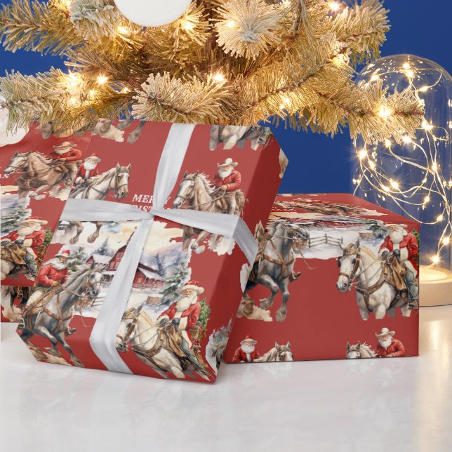 Röd Western jultomten på Horseback Presentpapper (Helgdagar)