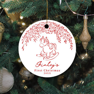Röd Whimsical gunghäst Babys första jul Julgransprydnad Keramik