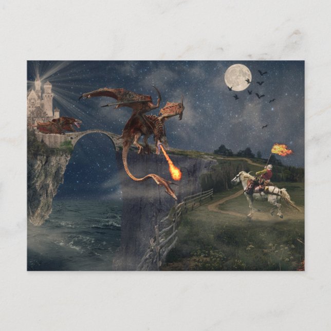 Röd Wyvren-drake VS Riddare Vykort (Framsida)