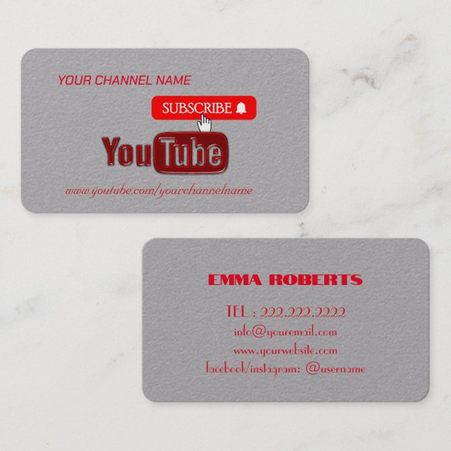 Röd Youtube-kanal, Youtuber Visitkort (Fram/baksida)