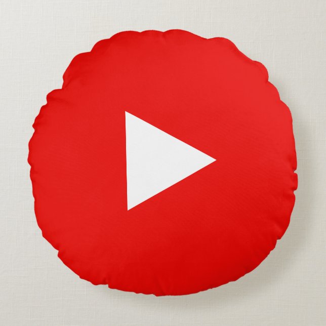Röd YouTube Spelknapp Rund Kudde (Framsidan)