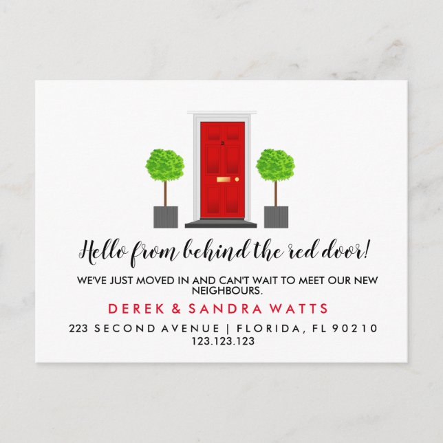 röd ytterdörr Ändra adress som vi har flyttat Meddelande Vykort (Framsida)