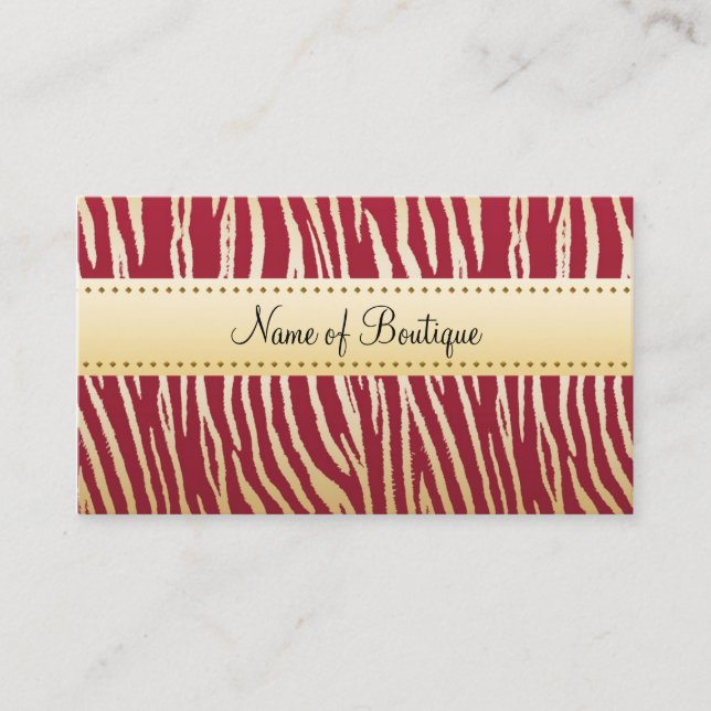 Röd Zebra Guld Boutique Visitkort (Framsida)