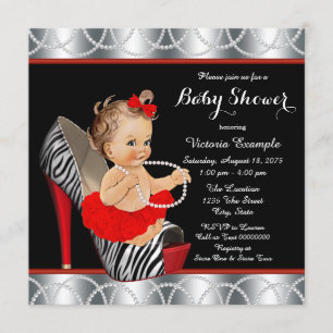 Röd Zebra Pärla Tutu Höghällsko Baby Shower Inbjudningar