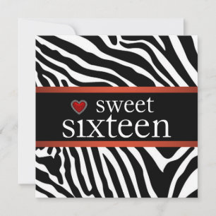 Röd Zebra Sweet Sixteen Födelsedagsfest Inbjudningar