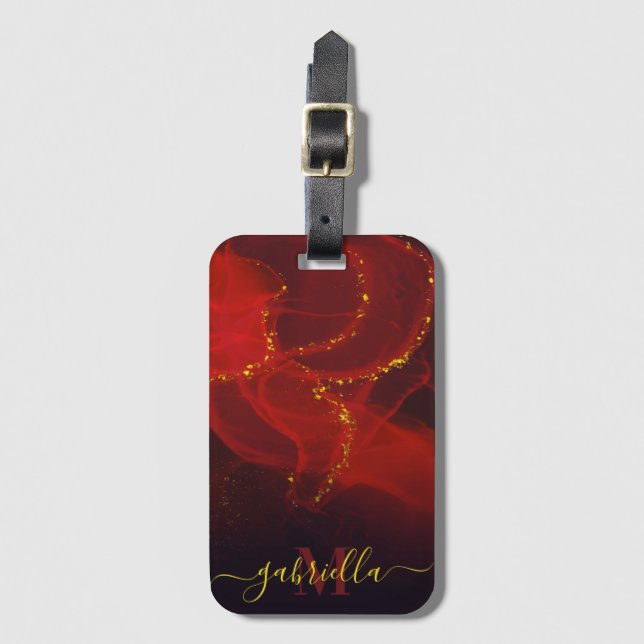 Röda Abstrakten Guld Glitter Bagagebricka (Framsida vertikal)