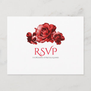 Röda akvarell vintage rosor bröllop RSVP Inbjudan Vykort