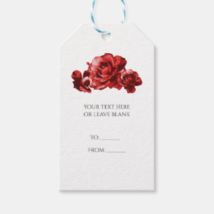 Röda akvarell vintage rosor elegant blom- presentetikett