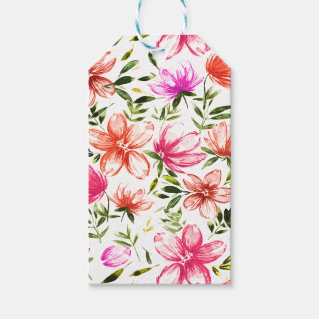 Röda akvarellblommor 2 presentetikett (Framsidan)