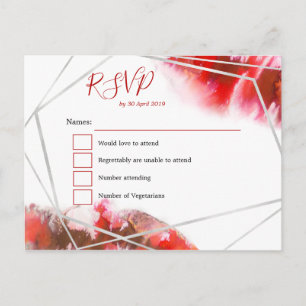 Röda akvareller/Silver geometrisk linje RSVP Vykort
