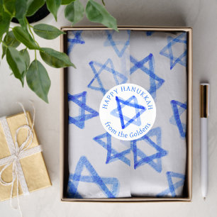 Röda akvarellstjärnor EGENSKAPAD Hanukkah  Runt Klistermärke