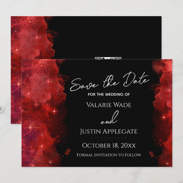 Röda alkoholbläckgalax Spara datum Bröllop  Inbjudningar (Fram/baksida)