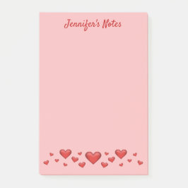 Röda Alla hjärtans dag-hjärtan & anpassad text Post-it Block