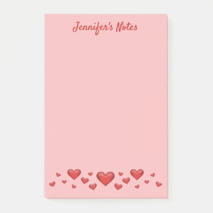 Röda Alla hjärtans dag-hjärtan & anpassad text Post-it Block