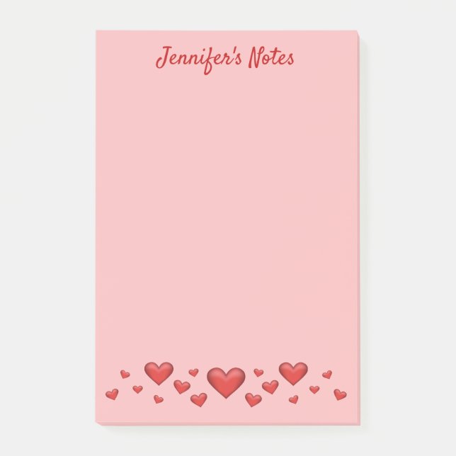 Röda Alla hjärtans dag-hjärtan & anpassad text Post-it Block (Framsida)