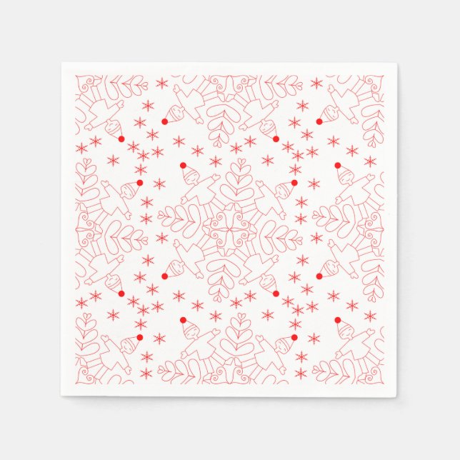 Röda älvar och snöflake mönster pappersservett (Framsidan)