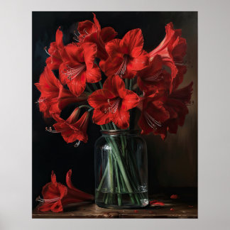 Röda Amaryllis Flowers Art Skriv ut Poster