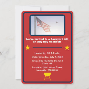 Röda amerikanska flagga 4 juli-barbeque inbjudningar