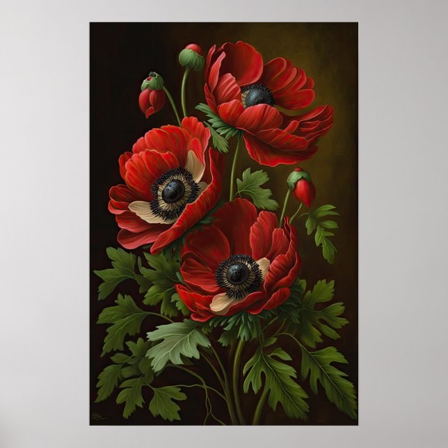 Röda anemone Flowers Art Print Poster (Framsidan)